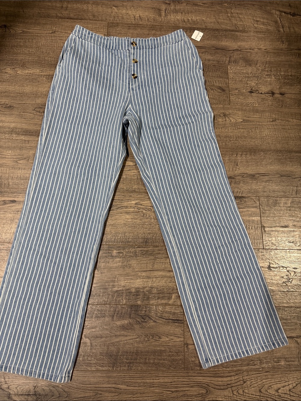 Striped Blue & White Boot-Cut Pants